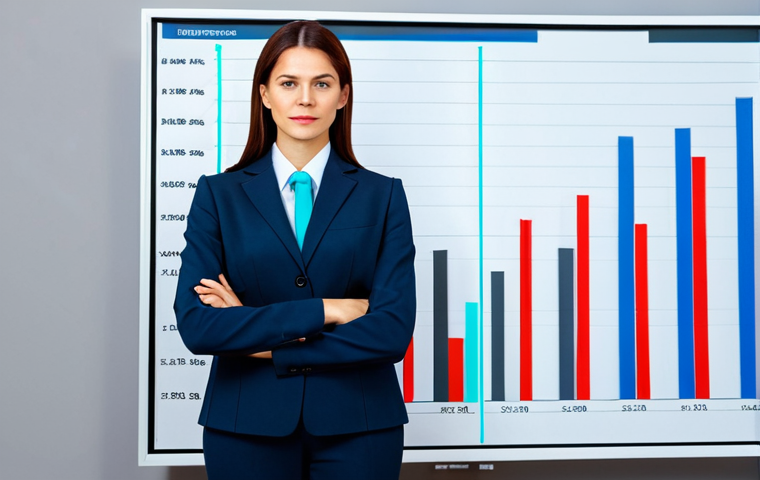 상황별 소통의 결과와 후속 조치 - **Prompt:** A determined woman in a professional business suit, fully clothed, standing in front of ...
