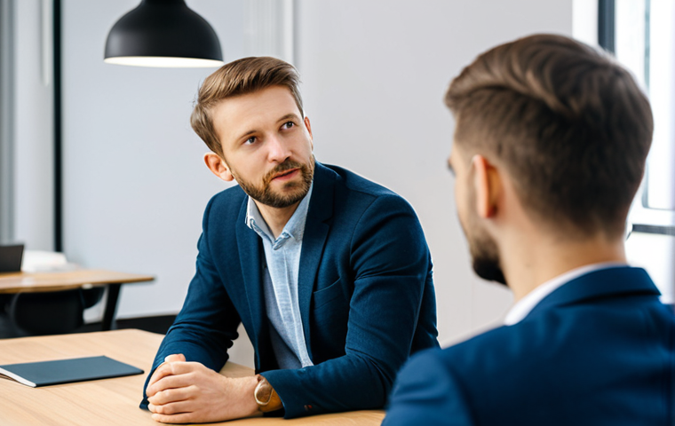 상황 분석을 통한 커뮤니케이션 전략 - Active Listening in a Business Setting**
"A professional coach, fully clothed in smart casual attir...