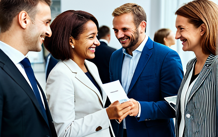 상황별 소통에서의 비즈니스 기회 - **Prompt:** A diverse group of business professionals engaged in a lively networking event in Berlin...