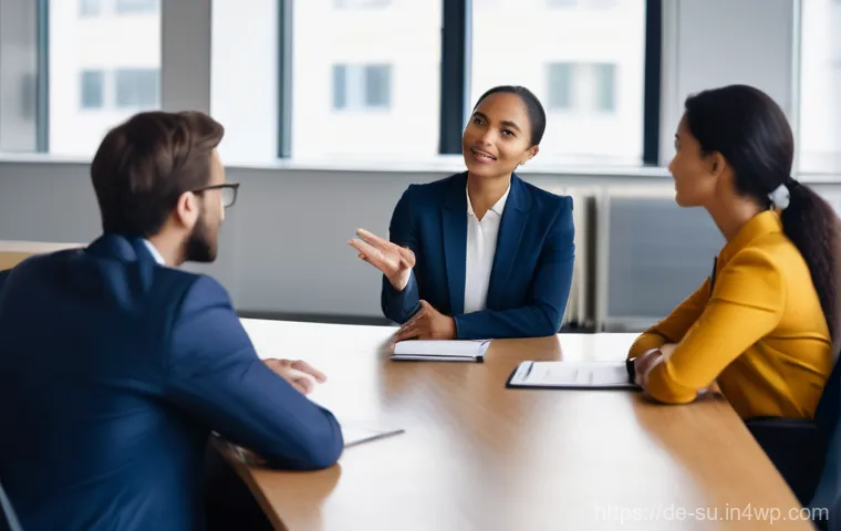 상황별 협력적 커뮤니케이션 기술 - **Prompt: Attentive Listening and Empathy in a Professional Setting**
    "A group of diverse profes...