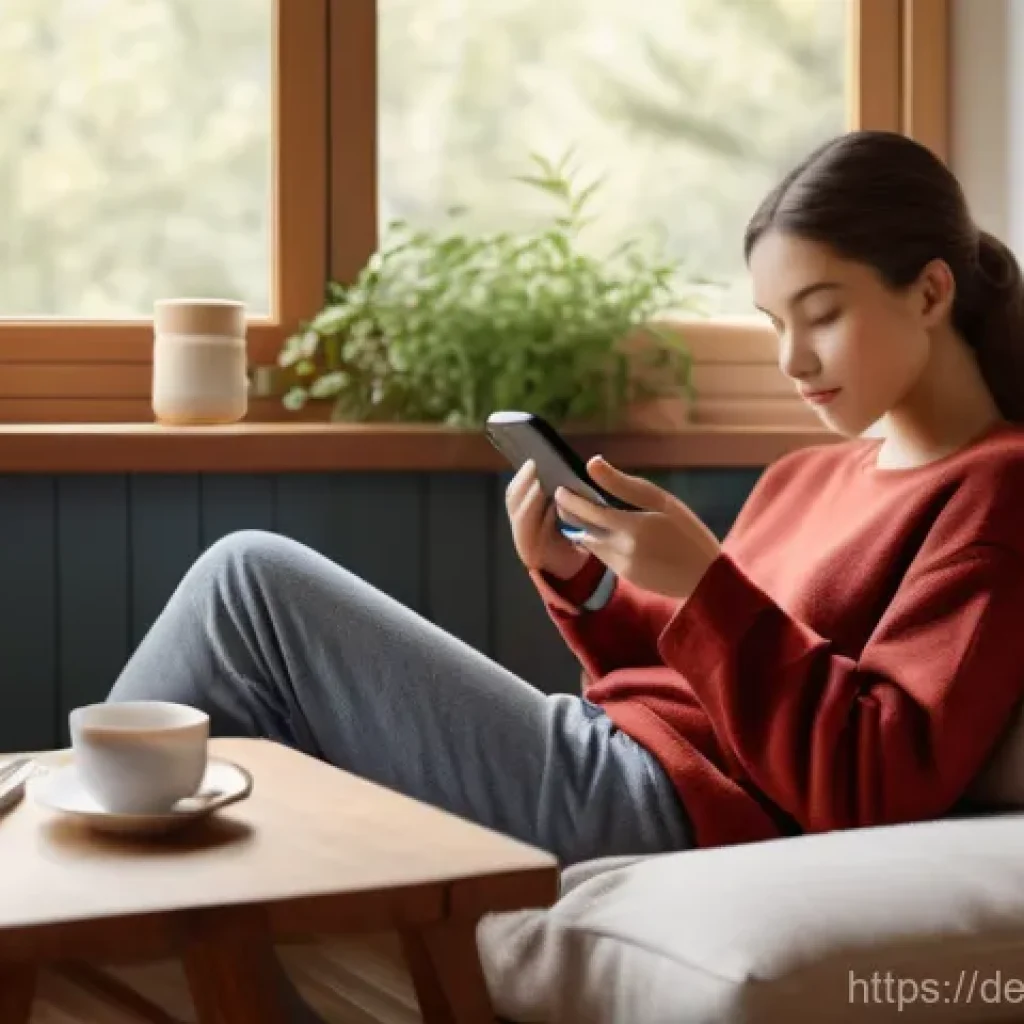 상황에 맞춘 정보 전달 기법 - **Prompt 1: Digital Detox in a Cozy Retreat**
"A serene, cozy indoor scene bathed in soft, warm ...