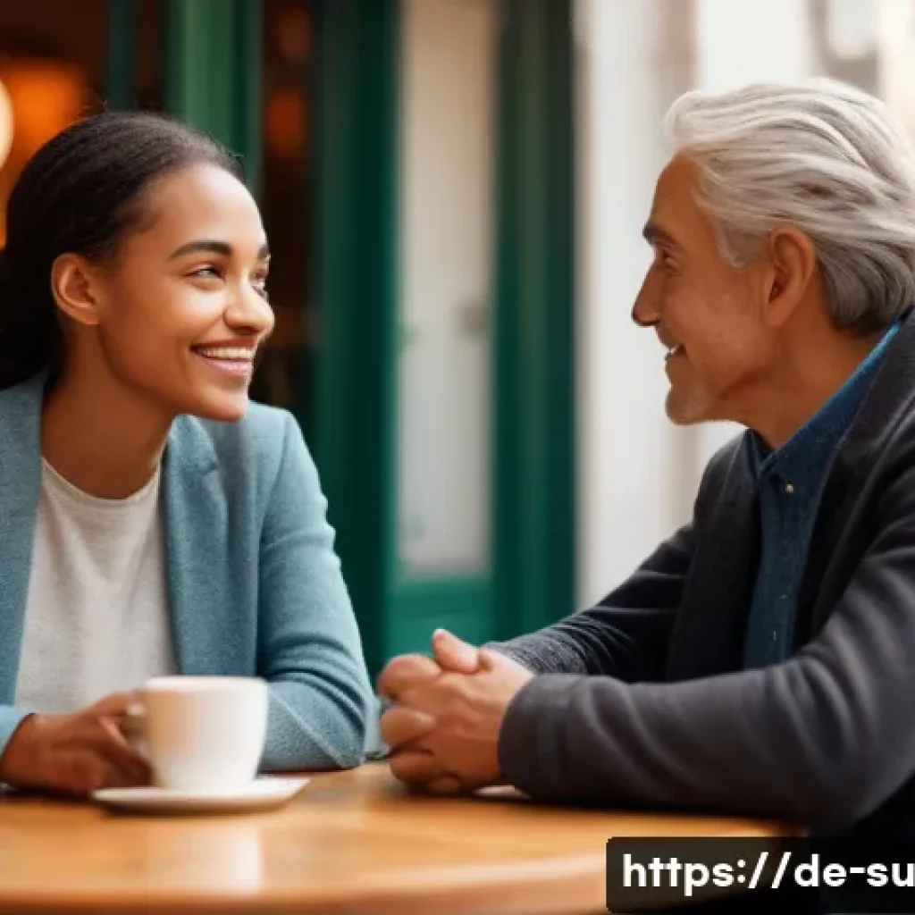 상황별 커뮤니케이션에서의 효과적인 전달 - **Prompt 1: Empathetic Connection in Dialogue**
"A candid shot of two diverse adults, a young wo...