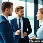 Home 21 맥락에 따른 효과적인 커뮤니케이션 전략 - A professional business meeting scene in a modern German office, showing diverse colleagues engaged ...